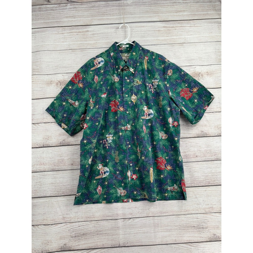 Reyn Spooner Button Down Shirt Mens XL Green Mele Kalikimaka 2022 Christmas